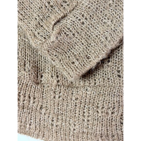 Romy Brown Pointelle Knit Open Cardigan with Ruffle Accent Size M - Picture 5 of 8